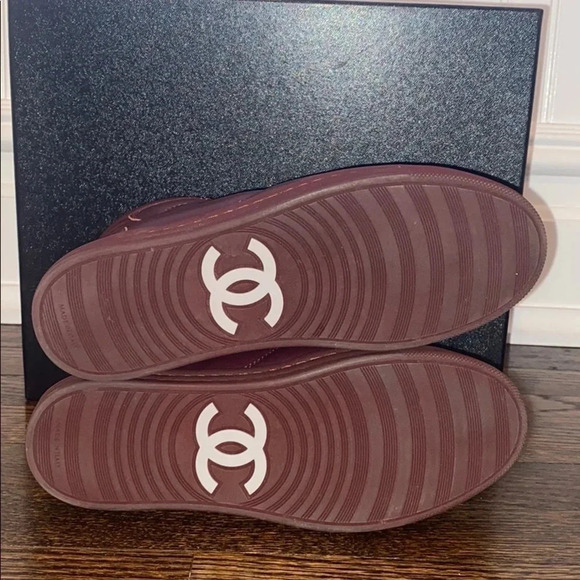 Chanel Burgundy Lambskin Skin Sneakers - Picture 6 of 8